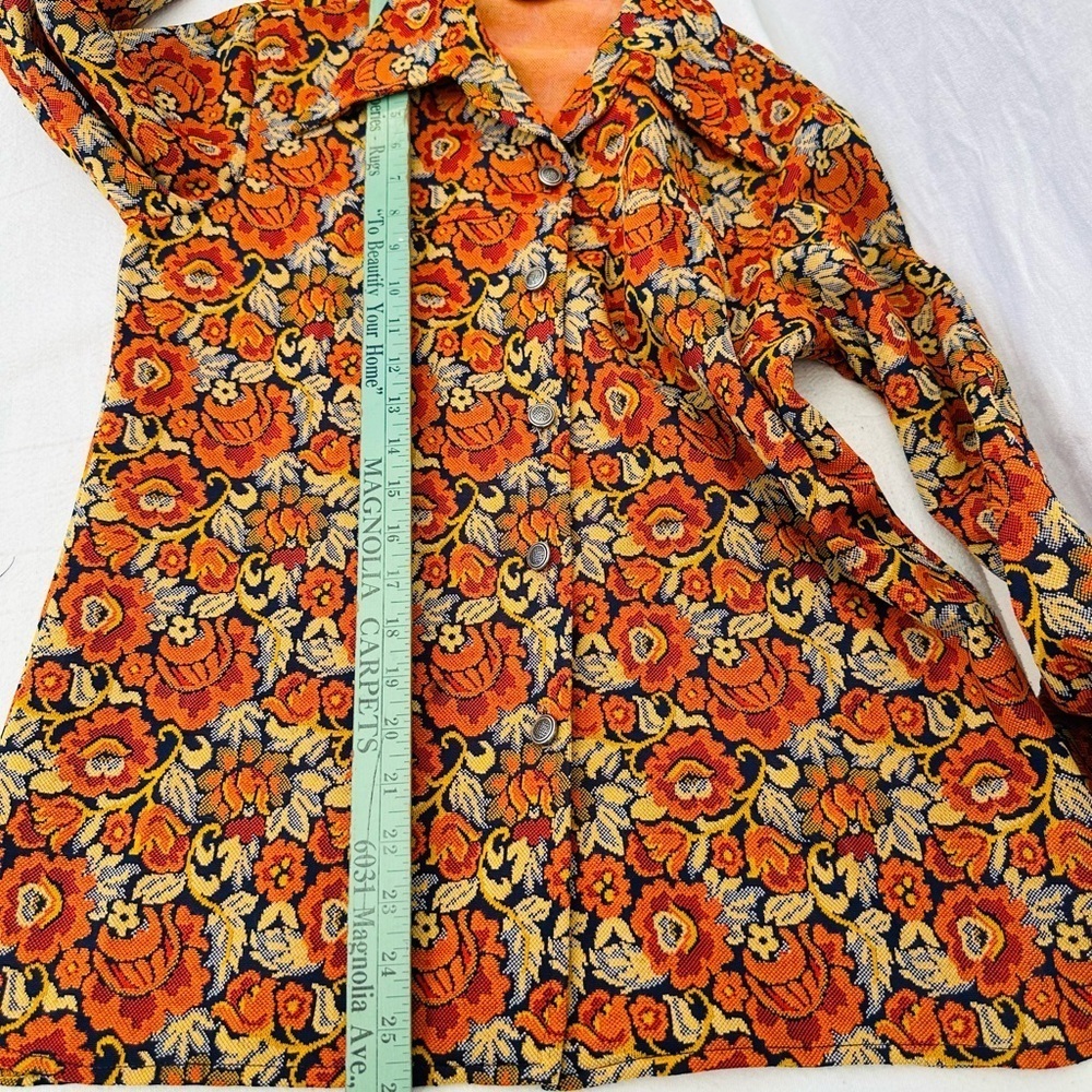 Vintage Floral Patterned Women's Top - Orange and Black - Picture 7 of 11